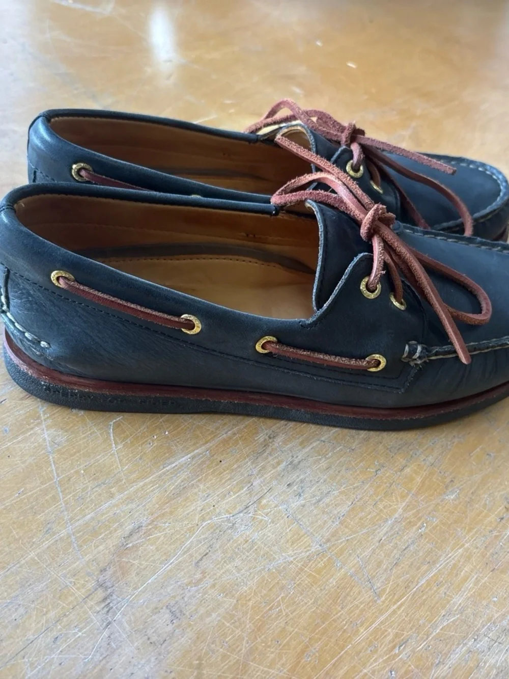 Men's Sperry Topsider Gold Cup Navy Leather Boat Shoes with Brown Laces
